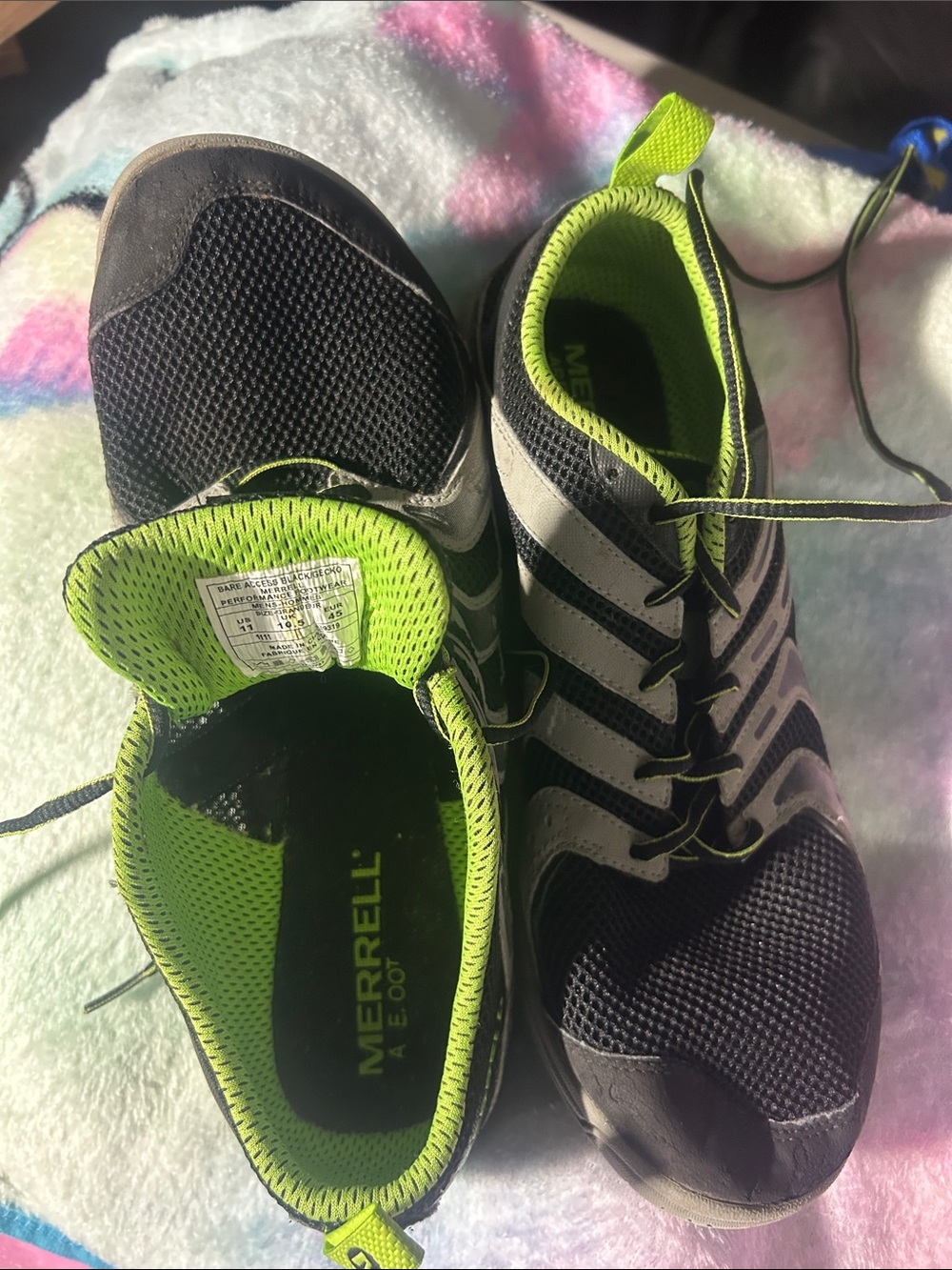 Merrell Black Sneakers with Neon Green Accents